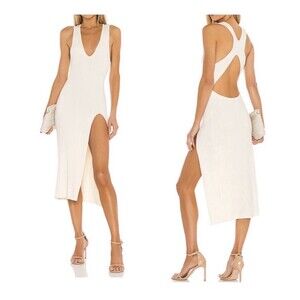 Michael Costello x Revolve Ivory Variegated Ribbed Bodycon Dress Size Large